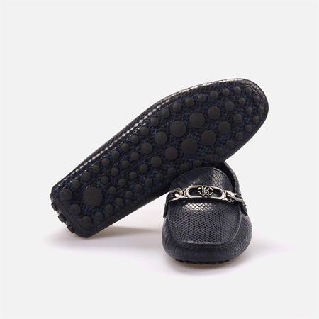 Roberto Cavalli Erkek Hakiki Deri Mavi Python Loafer Konforlu Ayakkabı