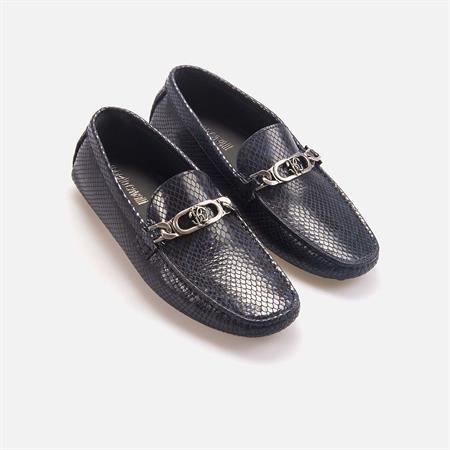 Roberto Cavalli Erkek Hakiki Deri Mavi Python Loafer Konforlu Ayakkabı