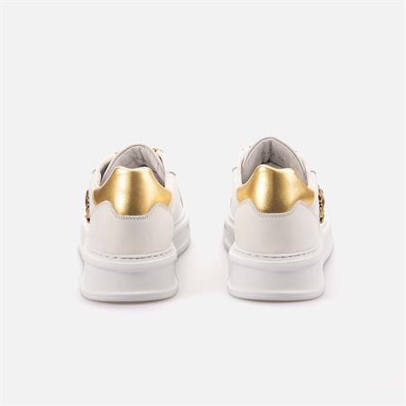 Roberto Cavalli Kadın Hakiki Deri Beyaz-Altın Sarısı Spor & Sneaker Ayakkabı