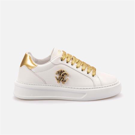 Roberto Cavalli Kadın Hakiki Deri Beyaz-Altın Sarısı Spor & Sneaker Ayakkabı