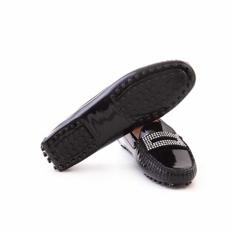 Rouge Kadın Rugan Deri Kauçuk Taban Siyah Babet Ayakkabı