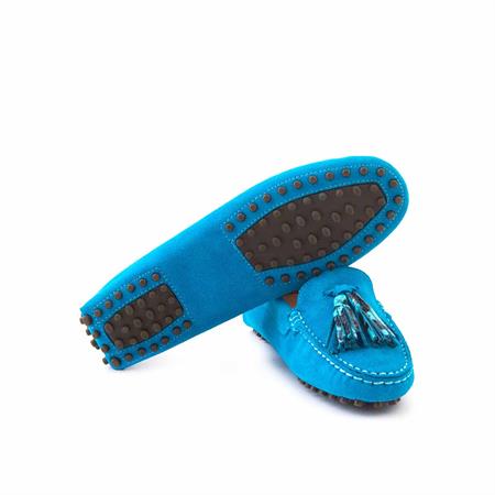 Rouge Kadın Hakiki Deri Kauçuk Taban Mavi Süet Loafer Konforlu Ayakkabı