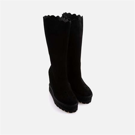 Rouge Kadın Hakiki Deri Kauçuk Taban Siyah Süet Günlük Çizme