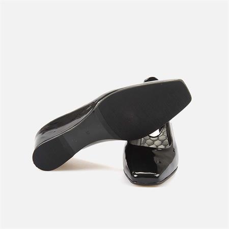 Rouge Kadın Rugan Kauçuk Taban Siyah Topuklu Babet