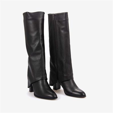 Rouge Hakiki Deri Kadın Topuklu Siyah Çizme 825