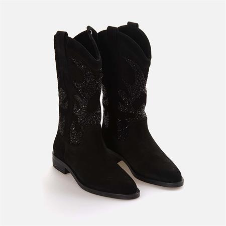 Rouge Kadın Hakiki Deri Termo Taban Siyah Süet Western Bot Çizme