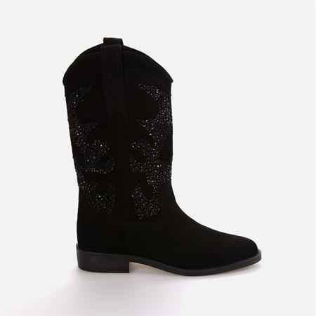 Rouge Kadın Hakiki Deri Termo Taban Siyah Süet Western Bot Çizme