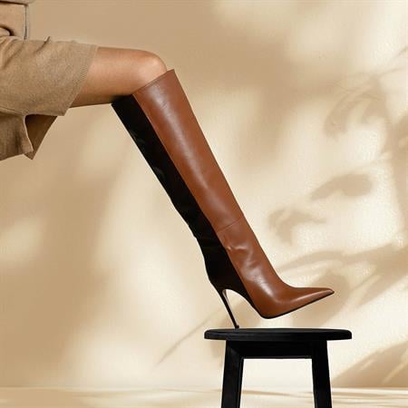 Rouge Kadın Hakiki Deri Enjeksiyon Kösele Taban Taba Kahverengi Günlük Çizme