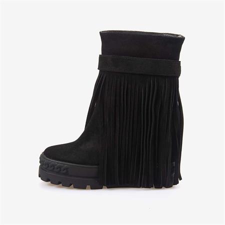 Rouge Hakiki Süet Deri  Kalın Taban Gizli Topuk Kadın Bot 44215