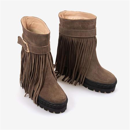 Rouge Hakiki Süet Deri  Kalın Taban Gizli Topuk Kadın Bot 44215