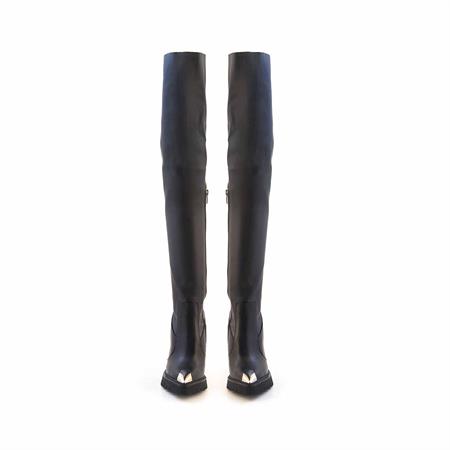 Rouge Kadın Hakiki Deri Kösele Taban Siyah Günlük Çizme