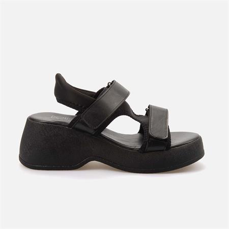 Rouge Kadın Tekstil Poli Taban Siyah Sandalet Ayakkabı