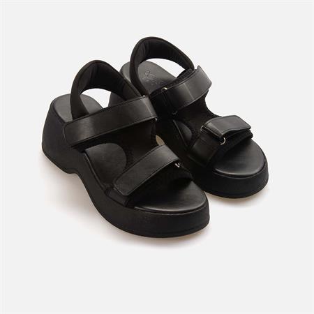 Rouge Kadın Tekstil Poli Taban Siyah Sandalet Ayakkabı