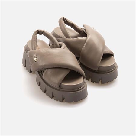 Rouge Kadın Hakiki Deri Kauçuk Taban Gri Sandalet Ayakkabı