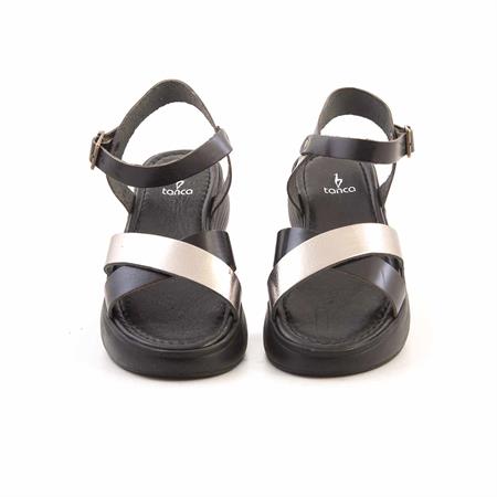 Rouge Kadın Hakiki Deri Siyah-Platin Sandalet Ayakkabı