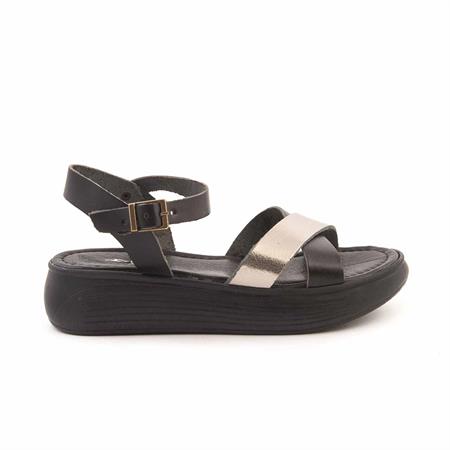 Rouge Kadın Hakiki Deri Siyah-Platin Sandalet Ayakkabı