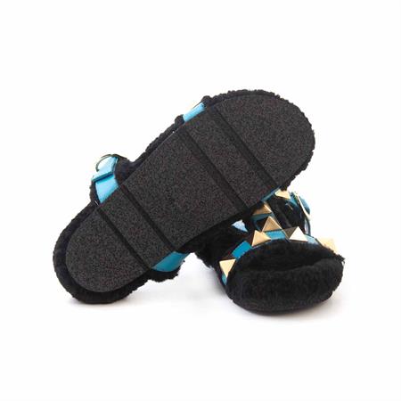 Rouge Kadın Hakiki Deri Microlight Taban Siyah Turkuaz Terlik Sandalet