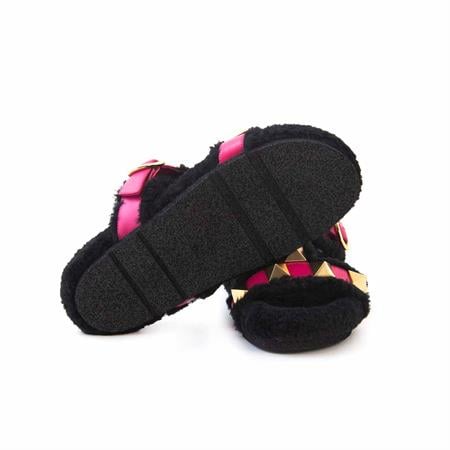 Rouge Kadın Hakiki Deri Microlight Taban Siyah-Fusya Terlik Sandalet