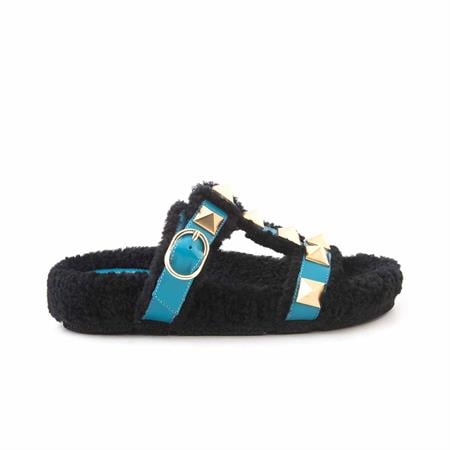 Rouge Kadın Hakiki Deri Microlight Taban Siyah Turkuaz Terlik Sandalet