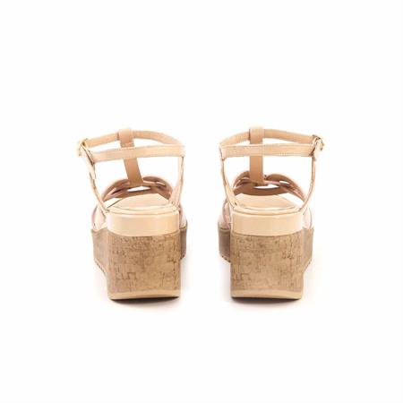 Rouge Kadın Rugan Deri Kauçuk Taban Bej Parlak Sandalet Terlik