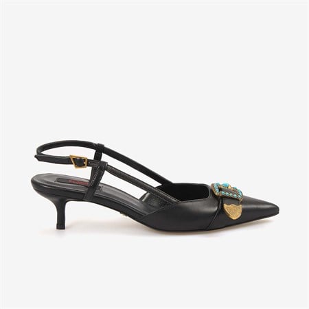 Rouge Kadın Taşlı Toka Detaylı Slingback Sivri Burun 6cm Topuklu Ayakkabı 7124