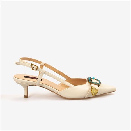 Rouge Kadın Taşlı Toka Detaylı Slingback Sivri Burun 6cm Topuklu Ayakkabı 7124