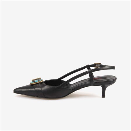 Rouge Kadın Taşlı Toka Detaylı Slingback Sivri Burun 6cm Topuklu Ayakkabı 7124