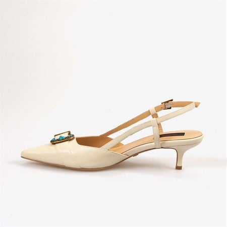 Rouge Kadın Taşlı Toka Detaylı Slingback Sivri Burun 6cm Topuklu Ayakkabı 7124