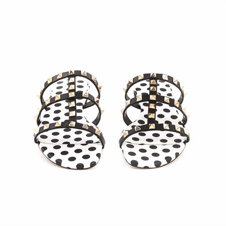 Rouge Kadın Hakiki Deri Neolit Taban Siyah - Beyaz Terlik Terlik