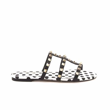 Rouge Kadın Hakiki Deri Neolit Taban Siyah - Beyaz Terlik Terlik