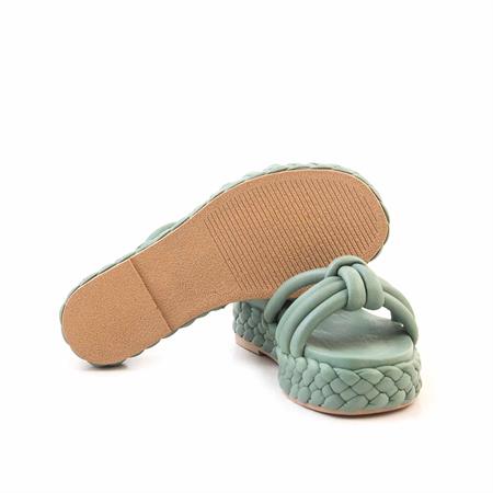 Rouge Kadın Hakiki Deri Kauçuk Taban Yeşil Terlik Terlik