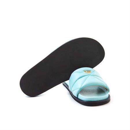 Rouge Kadın Hakiki Deri Microlight Taban Mavi Terlik Terlik