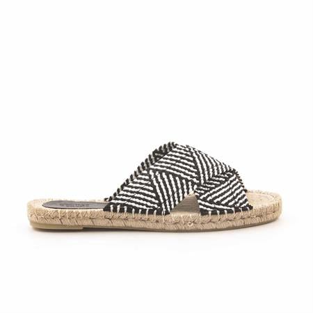 Rouge Kadın Hasır Jut Taban Siyah - Beyaz Terlik Ayakkabı