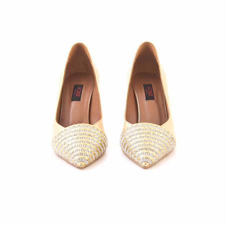 Rouge Kadın Hakiki Deri Enjeksiyon Kösele Taban Altın Sarısı Topuklu Ayakkabı