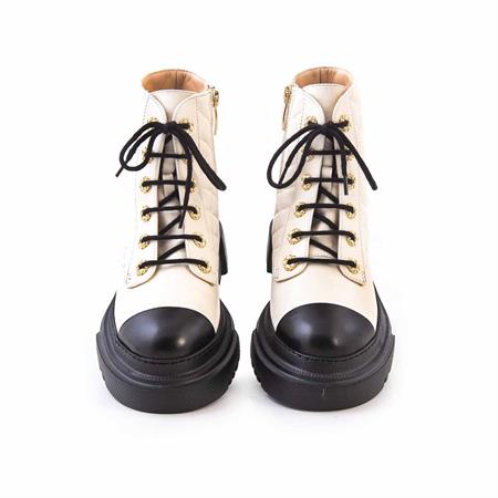 Rouge Kadın Hakiki Deri Eva Taban Siyah - Beyaz Topuklu Bot 