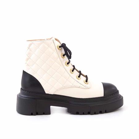 Rouge Kadın Hakiki Deri Eva Taban Siyah - Beyaz Topuklu Bot 