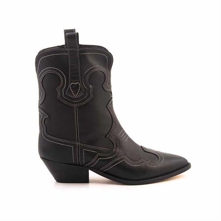 Rouge Kadın Hakiki Deri Kösele Taban Siyah-Bej Dikiş Western Bot 