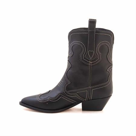 Rouge Kadın Hakiki Deri Kösele Taban Siyah-Bej Dikiş Western Bot 