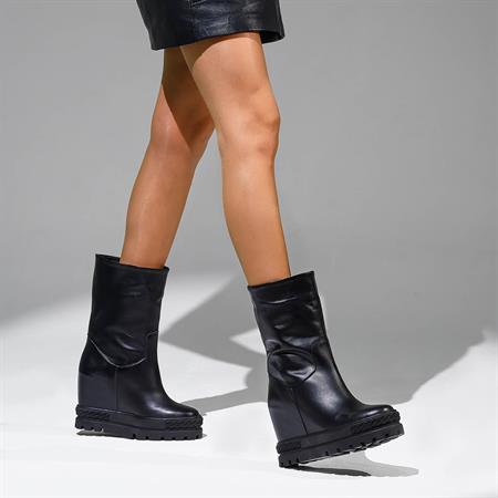 Rouge Kadın Hakiki Deri Kauçuk Taban Siyah Günlük Çizme