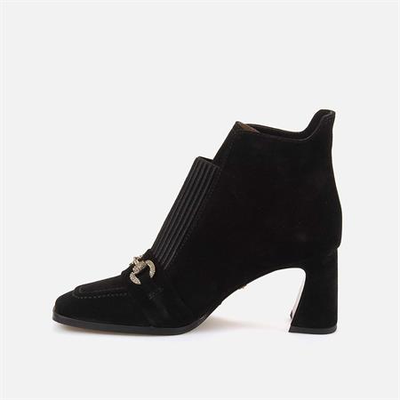 Rouge Kadın Hakiki Deri Enjeksiyon Kösele Taban Siyah Süet Topuklu Bot 