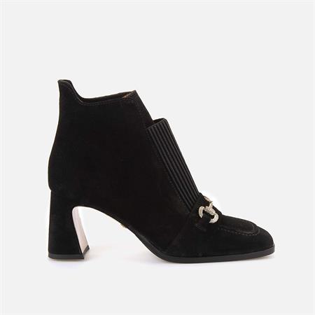 Rouge Kadın Hakiki Deri Enjeksiyon Kösele Taban Siyah Süet Topuklu Bot 