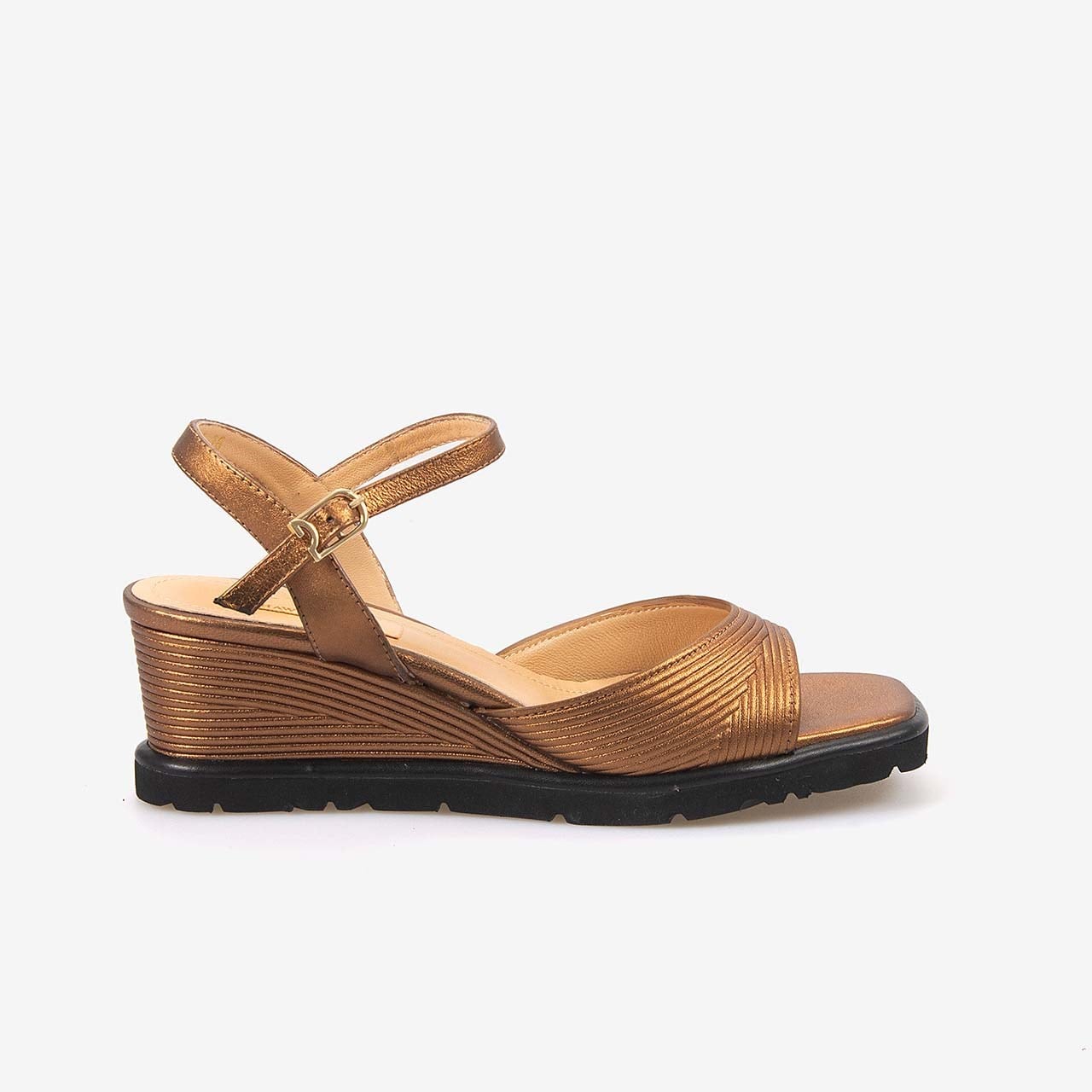 Hawen Angels Kadın Hakiki Deri Bilek Bantlı 7,5 cm Dolgu Topuklu Sandalet 169-269