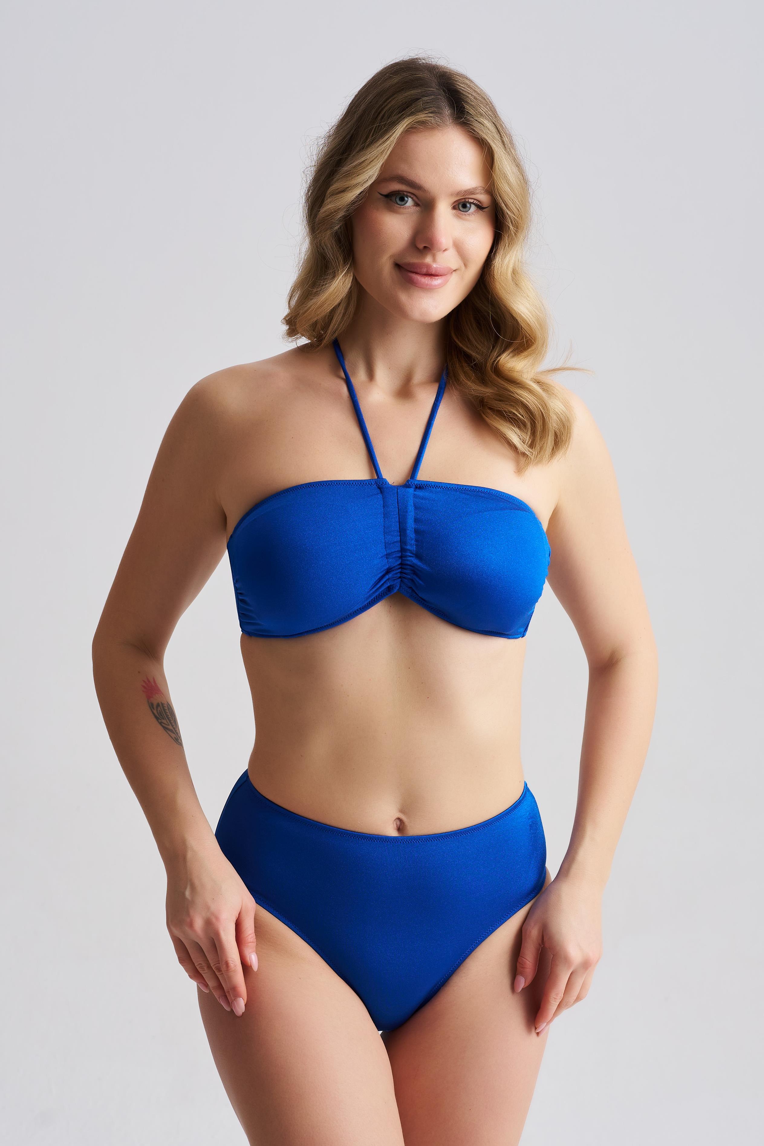 AQUAVİVA Kadın Adriana Straplez Push Up Boyundan Bağlamalı Bikini Takımı Saks 