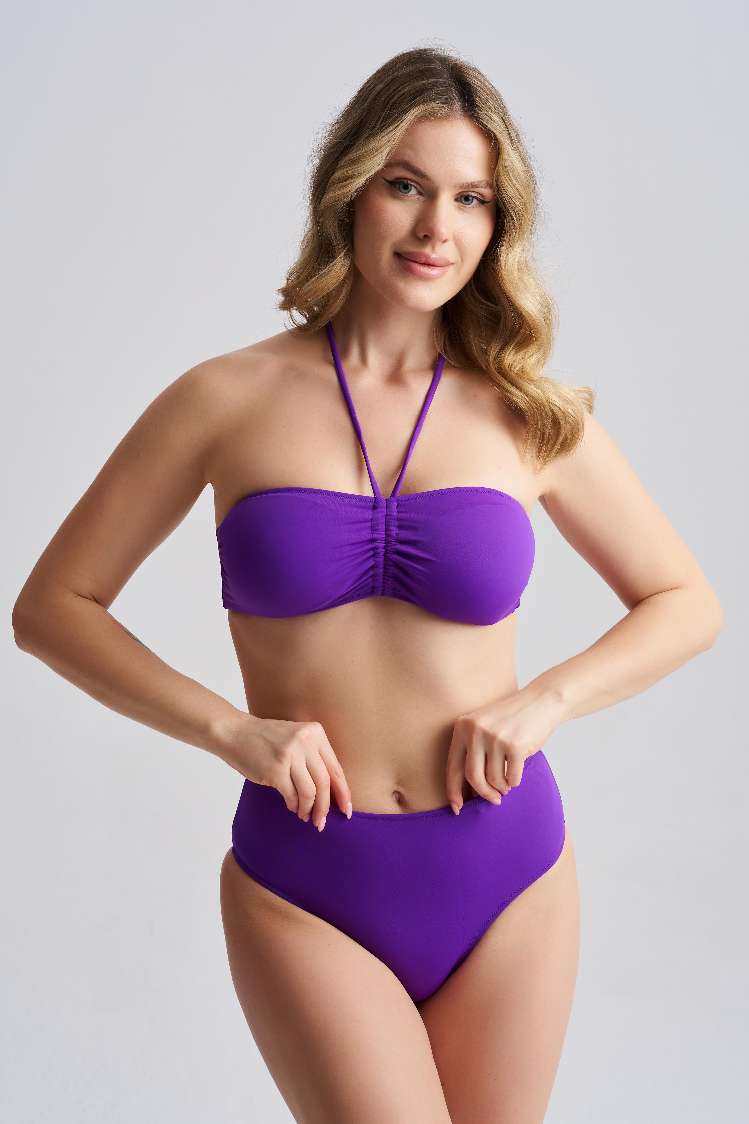AQUAVİVA Kadın Adriana Straplez Push Up Boyundan Bağlamalı Bikini Takımı Mor 
