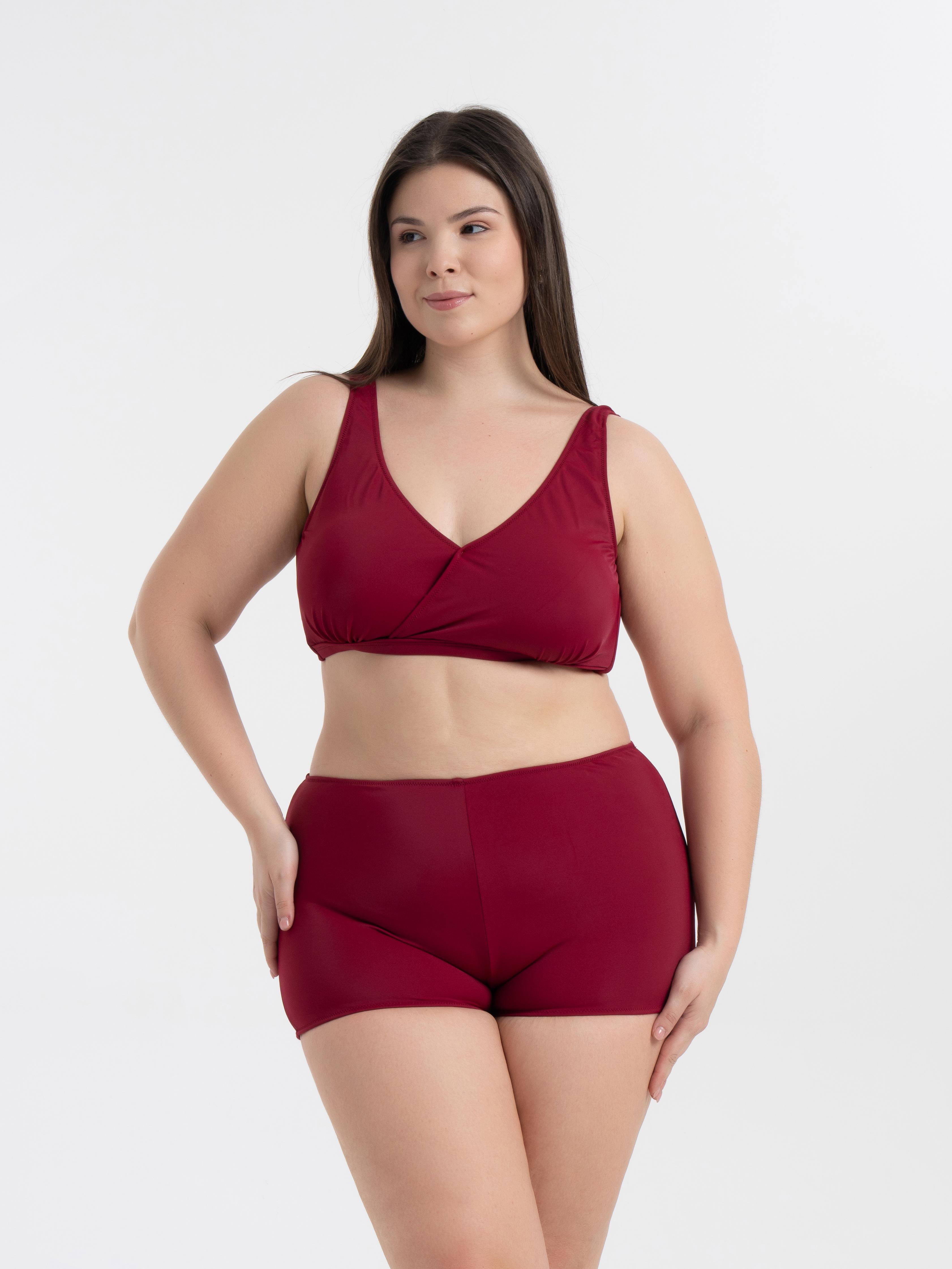 AQUAVİVA Kadın Bordo Büyük Beden Quinn Kruvaze Detaylı Toparlayıcı Şortlu Bikini Takımı