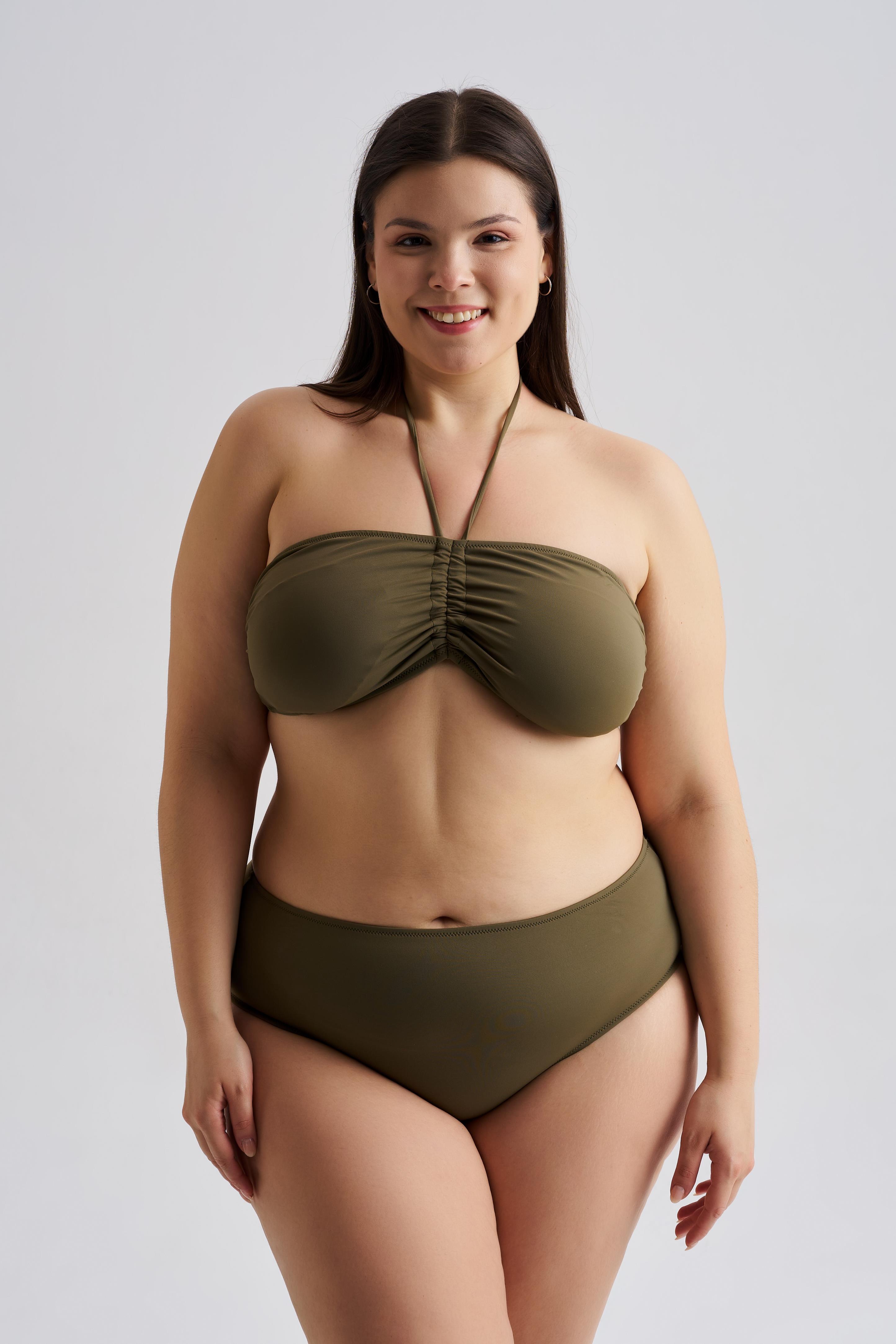 AQUAVİVA Kadın Büyük Beden Alessia Straplez Boyundan Bağlamalı Push Up Bikini Takımı Haki