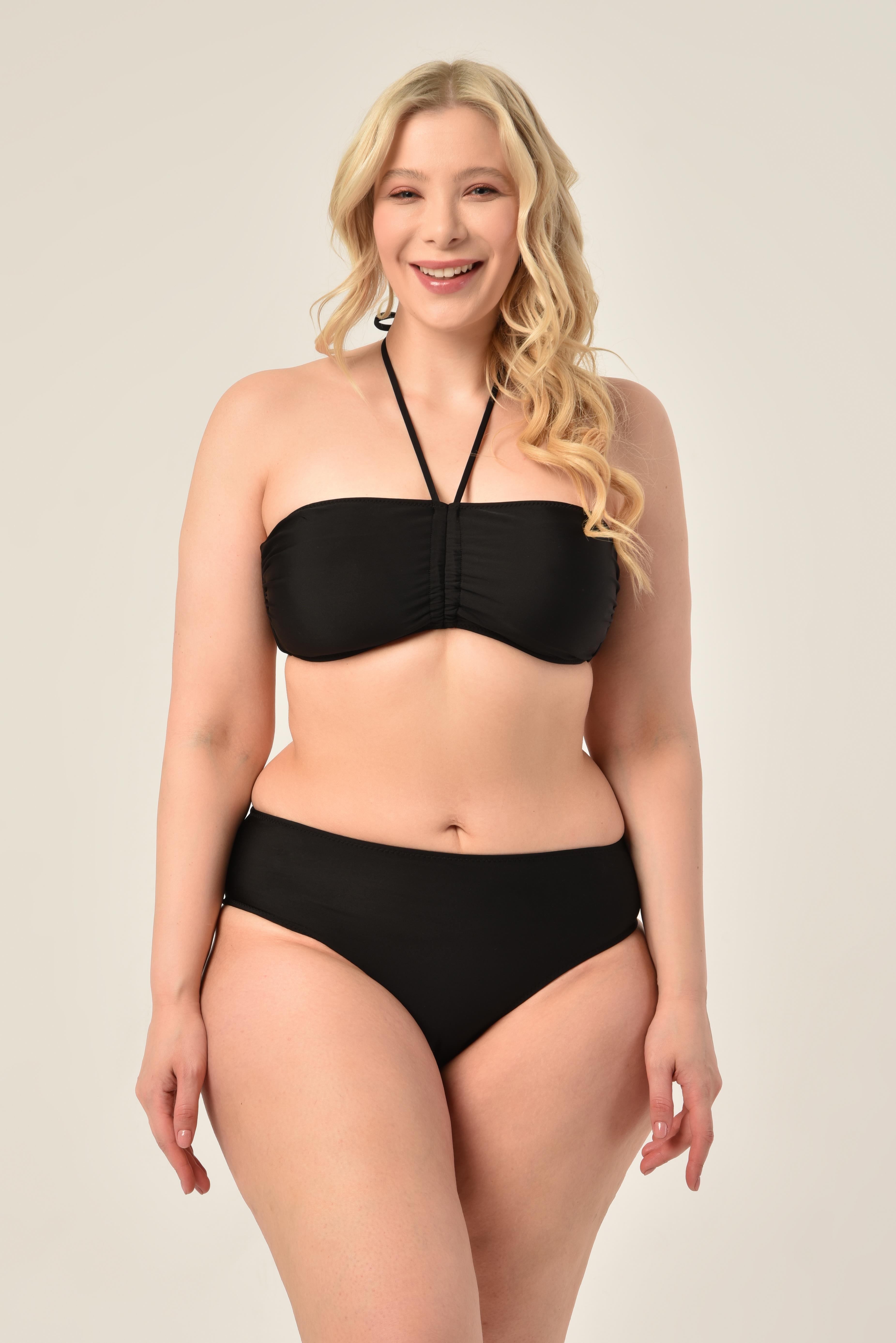 AQUAVİVA Kadın Büyük Beden Alessia Straplez Boyundan Bağlamalı  Push Up  Bikini Takımı Siyah 