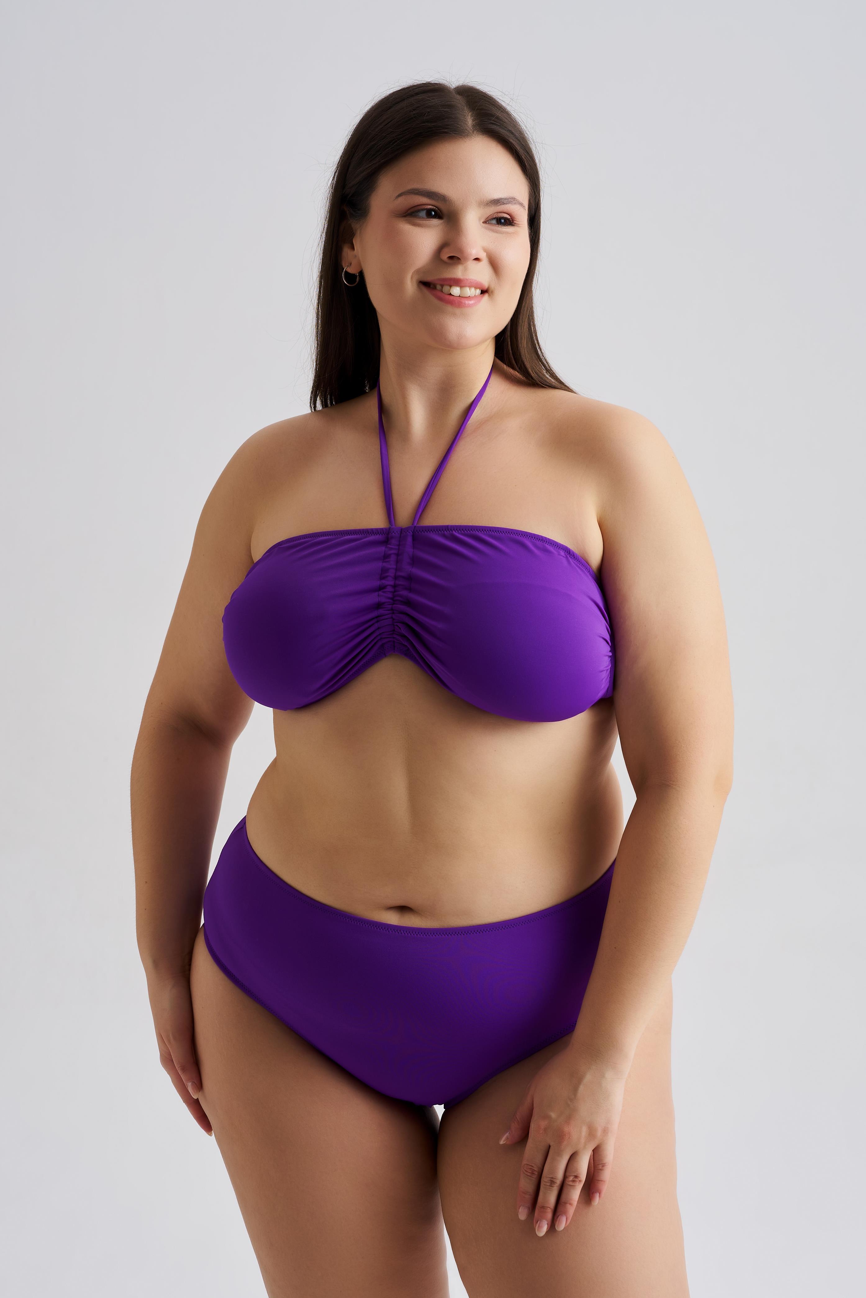 AQUAVİVA Kadın Büyük Beden Alessia Straplez Boyundan Bağlamalı Push Up Bikini Takımı Mor 