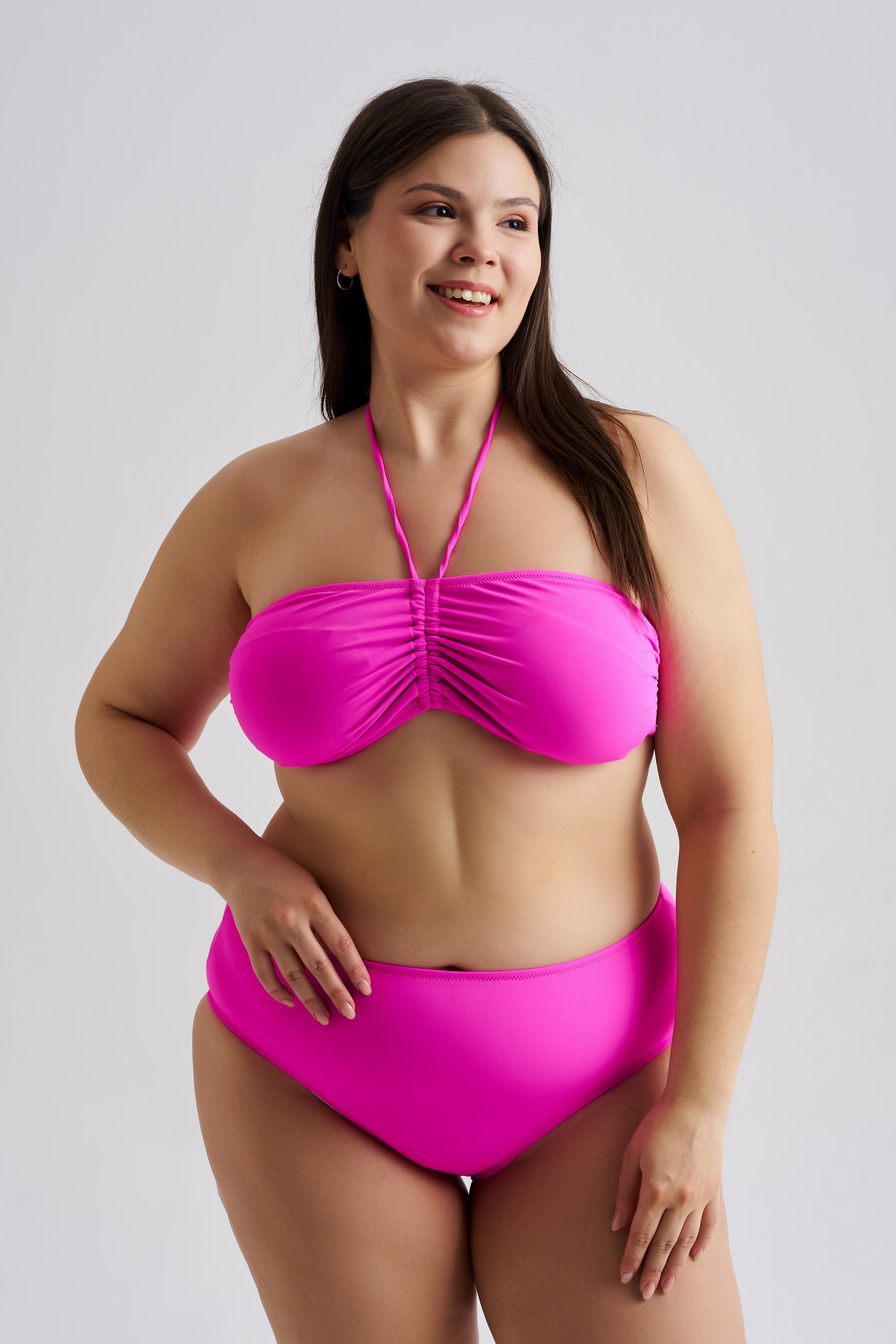 AQUAVİVA Kadın Büyük Beden Alessia Straplez Boyundan Bağlamalı Push Up Bikini Takımı Fuşya 