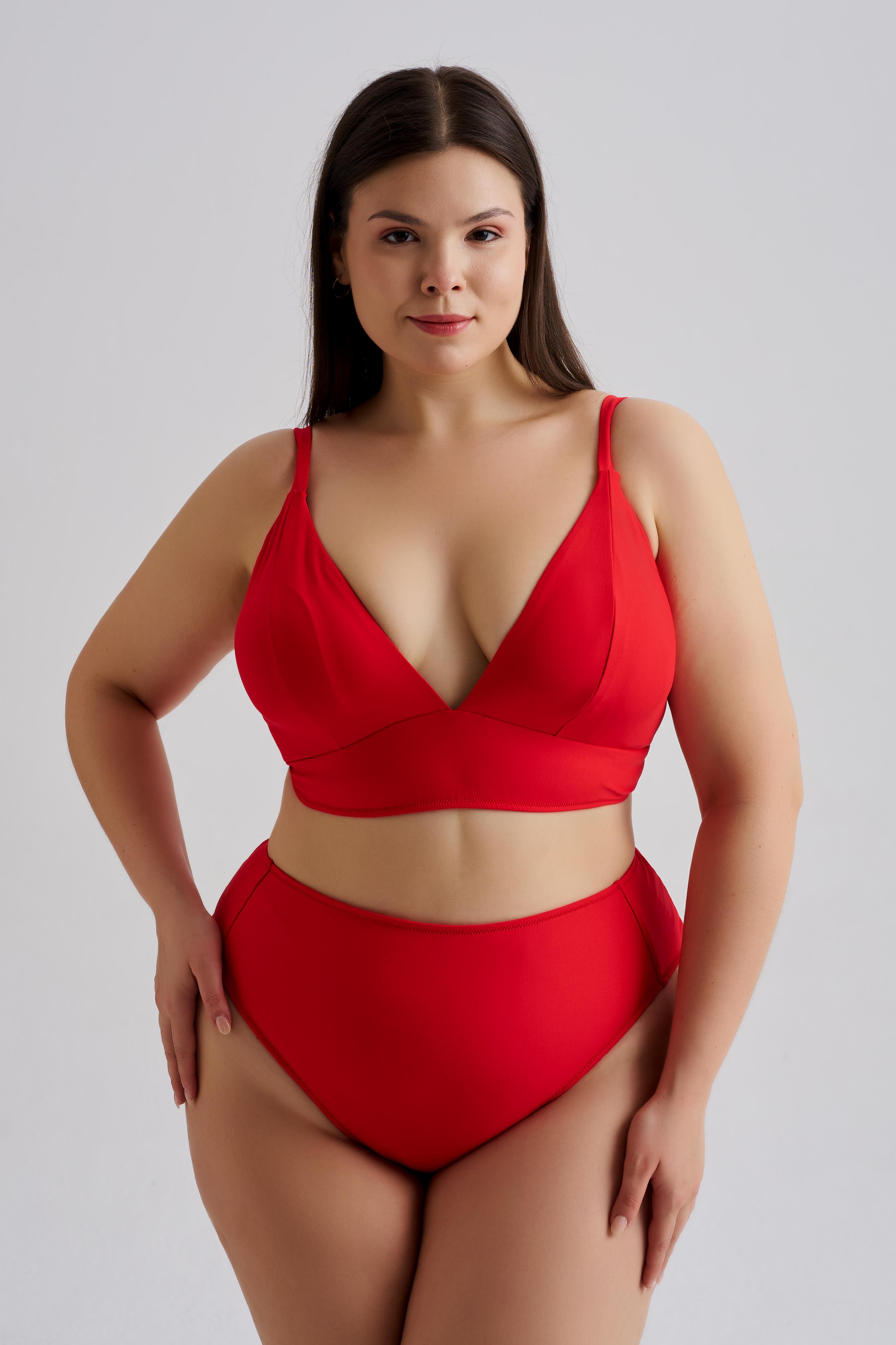 AQUAVİVA Kadın Büyük Beden Gabriella Toparlayıcı Yüksek Bel Bikini Takımı Kırmızı 